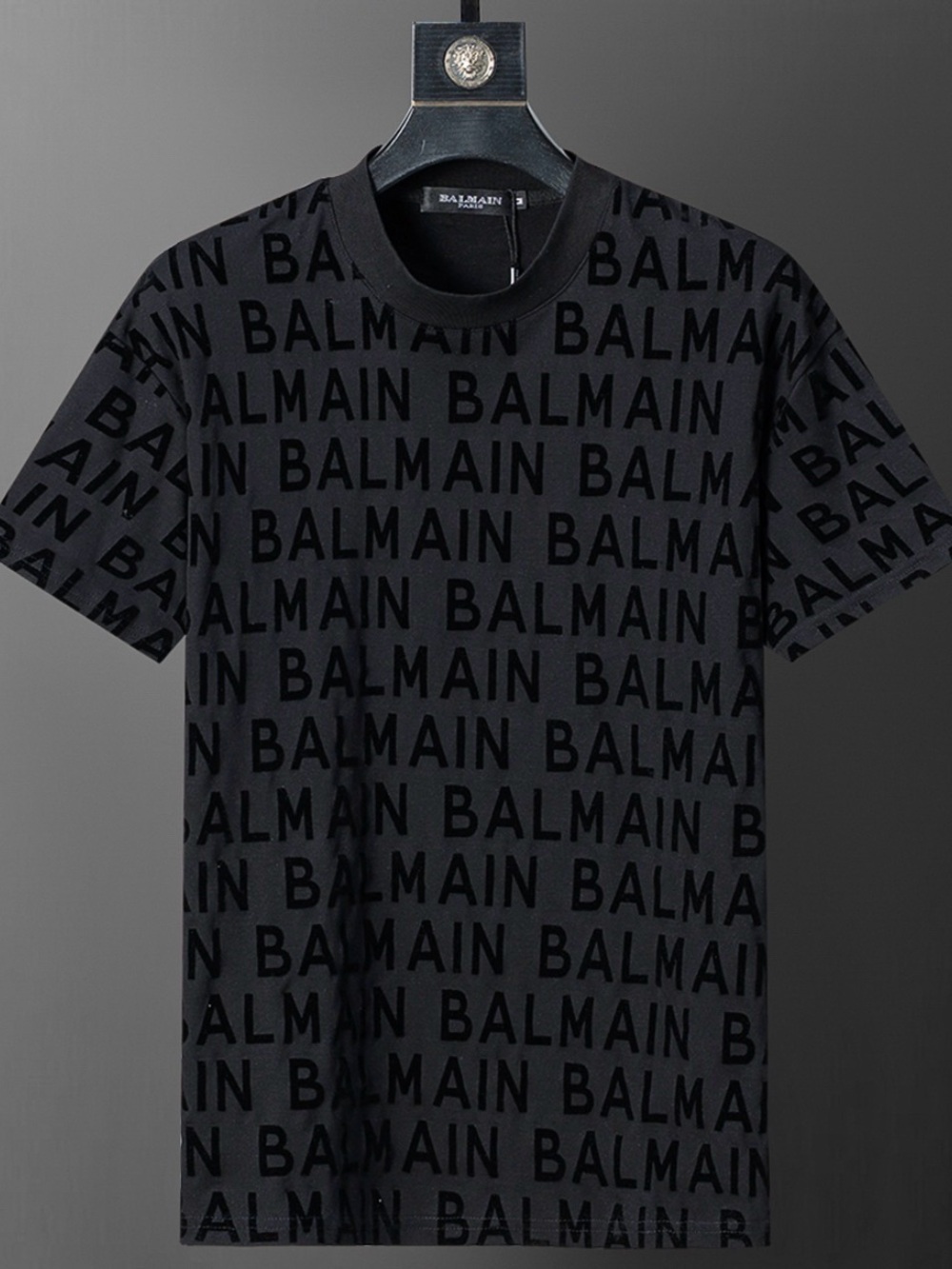 Balmain Black All-Over Logo Short Sleeve T-Shirt